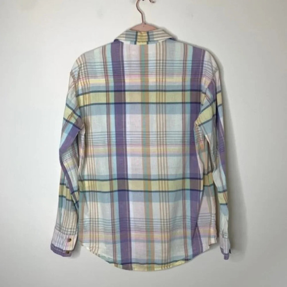Aritzia TNA Plaid Button Down Shirt Classic Fit Yellow Purple Size Small - Picture 14 of 16